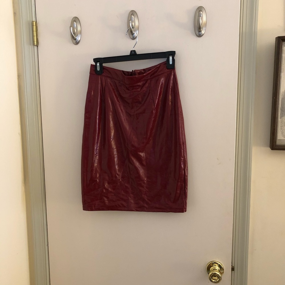 Red shiny pleather skirt